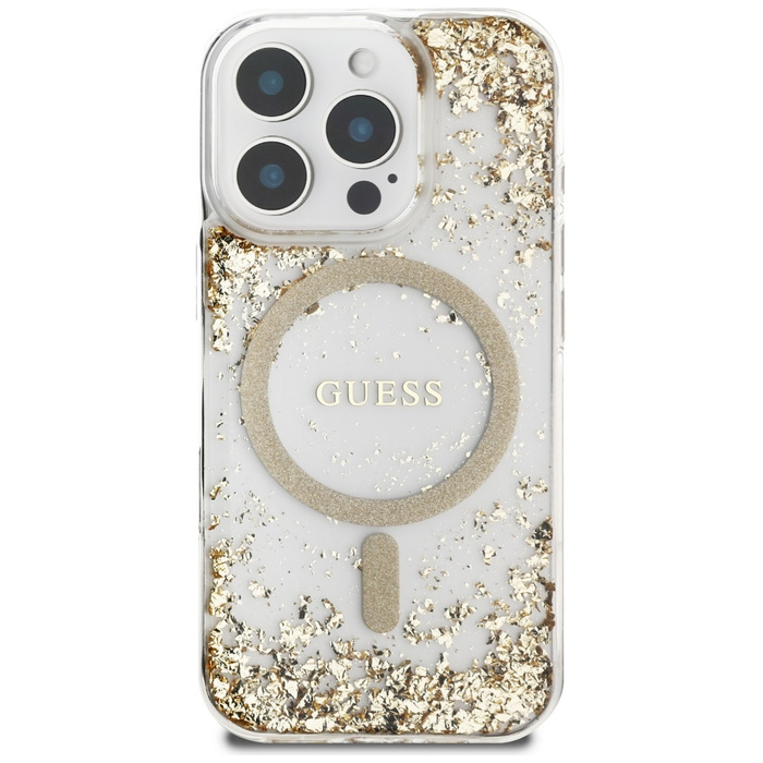 Etui Guess HC Resin Bottom Glitter do     iPhone 16 Pro MagSafe złoty
