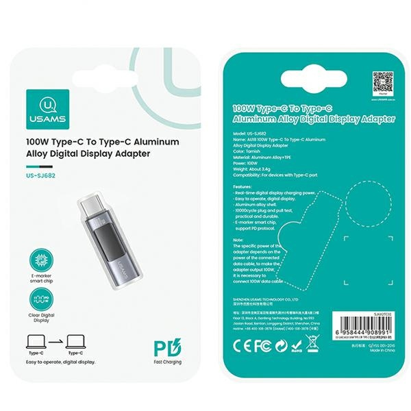 USAMS Adapter AU18 USB-C - USB-C Digital Display 100W stalowy/aluminium SJ682TC01 (US-SJ682)