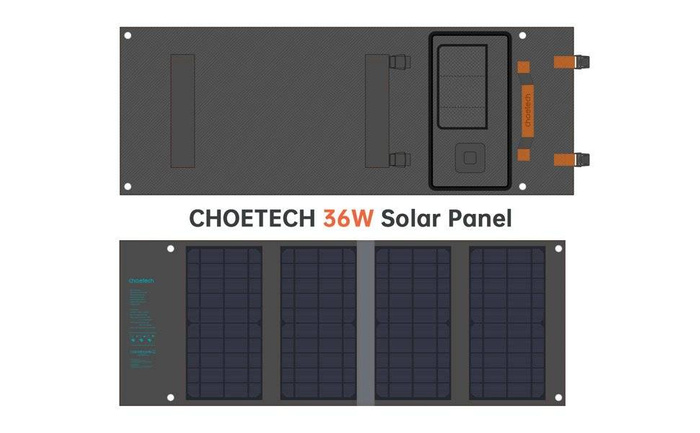 Choetech foldable solar charger solar PV 36W Quick Charge Power Delivery USB / USB Type C (94 x 36 cm) gray (SC006)