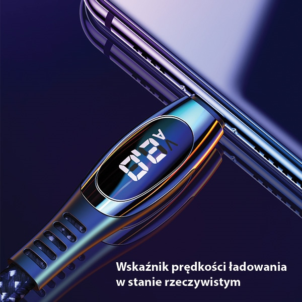 Kabel Opletený USAMS Lightning 2A Rychlé nabíjení LED 1,2 m Černá