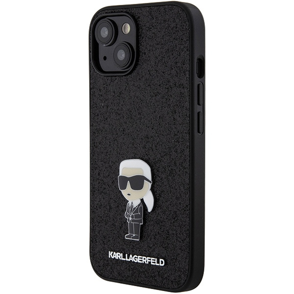 Karl Lagerfeld KLHCP15SGKNPSK iPhone 15 6,1" nero/nero durocase Fisso Glitter Logo Ikonik Spilla di metallo