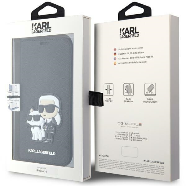 Case Karl Lagerfeld KLBKP14SSANKCPK iPhone 14 6.1" bookcase black/black Saffiano Karl &amp; Choupette Case