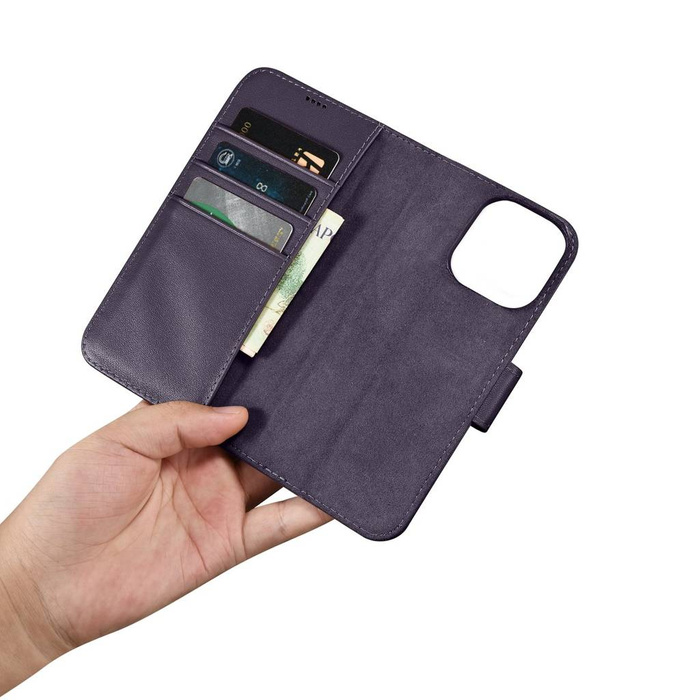 iCarer Wallet Case 2in1 iPhone 14 Pro Flip Housse en cuir Anti-RFID violet foncé (WMI14220726-DP)