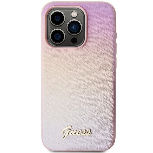 Etui Guess GUHCP15LPSAIRSP iPhone 15 Pro 6.1" różowy/pink hardcase Saffiano Iridescent Script Case