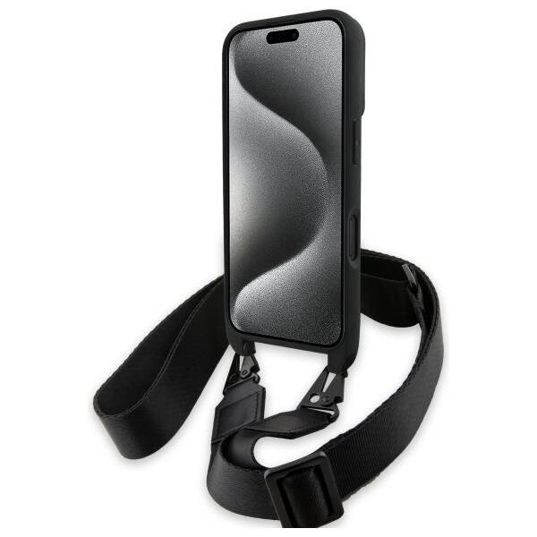 Case BMW iPhone 16 Plus black/black hardcase M Edition Carbon Stripe &amp; Strap
