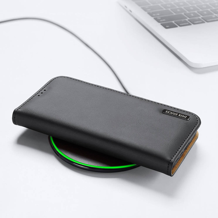 Dux Ducis Hivo Telefontok Flip Cover Valódi bőr pénztárca kártyákhoz és dokumentumokhoz Samsung Galaxy S22 Ultra Blue