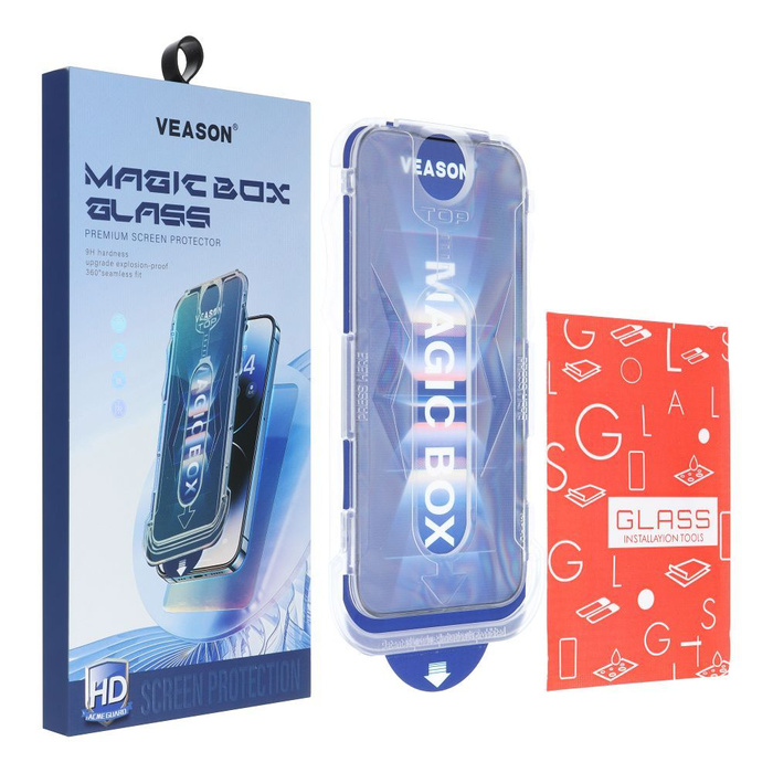 Szkło Hartowane 6D Pro Veason Easy-Install Glass + Aplikator - do Iphone 13 czarny