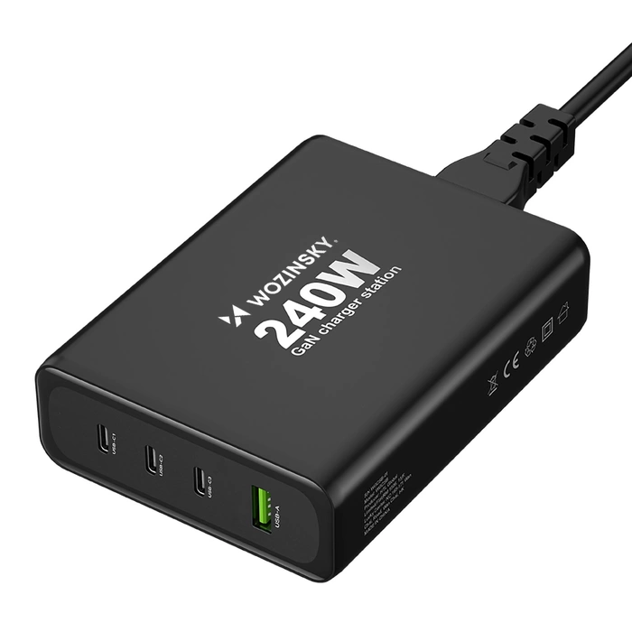 Wozinsky WGCSB Caricatore da muro GaN 240W USB-A / 3 x USB-C - nero