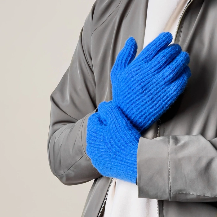 Gants de téléphone tressés avec découpes pour les doigts - bleu