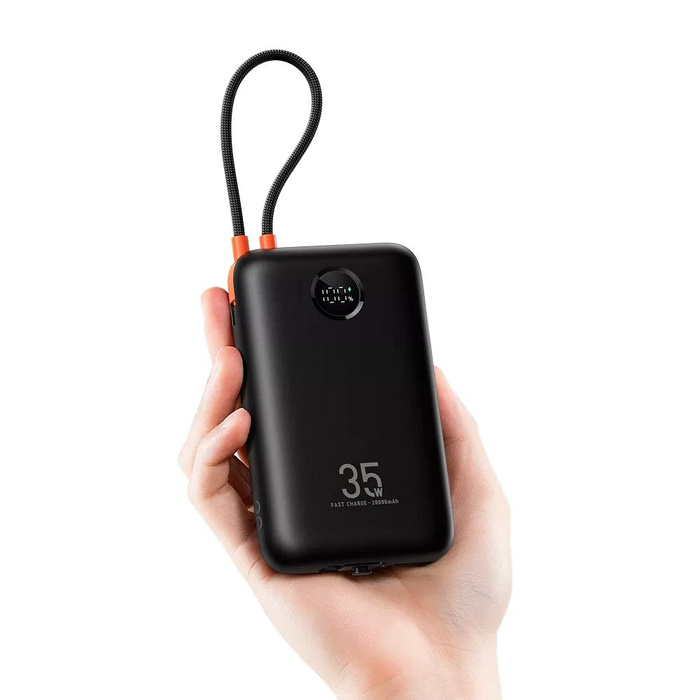 Powerbank Veger K2 (W2068) PD QC3.0 35W 20000 mAh z wbudowanymi kablami Typ C / Lightning czarny