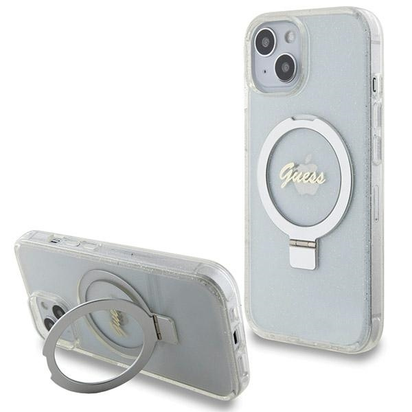 Etui Guess GUHMP15SHRSGSD iPhone 15 / 14 / 13 6.1" przezroczysty/transparent hardcase Ring Stand Script Glitter MagSafe Case