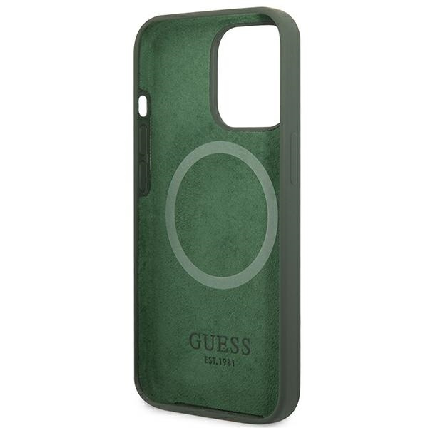 Case GUESS Apple iPhone 13 Pro Max Silicone Logo Plate MagSafe Green Hardcase