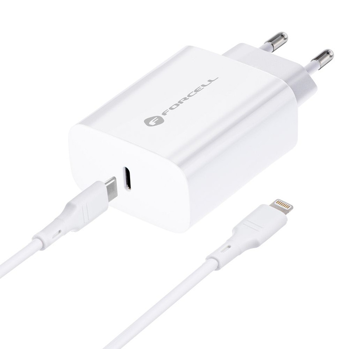Ładowarka sieciowa do telefonu Forcell F-Energy USB C QC4.0 PD 3A 20W + kabel USB C do Lightning TFK-TC-20WPD biała