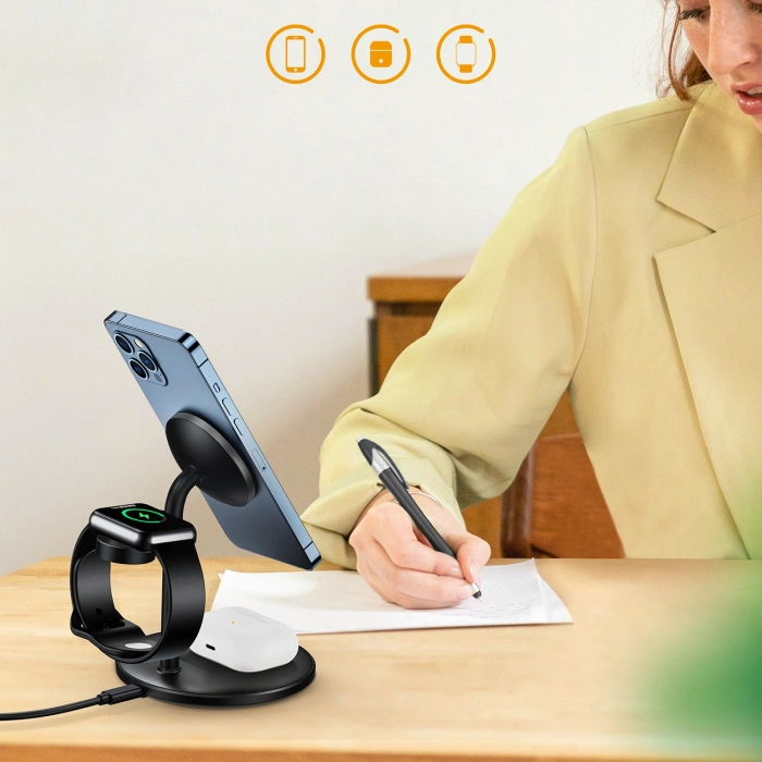 Station de charge à induction Choetech 3en1 iPhone 12/13/14, AirPods Pro, Apple Watch noir (T585-F)