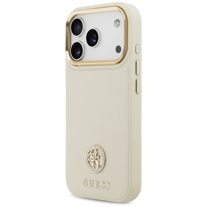 Etui Guess Grained Strass Logo MagSafe   do iPhone 17 Pro beżowy