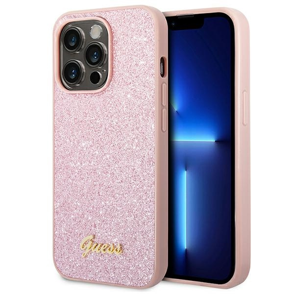 Case Guess iPhone 14 Pro Max 6.7" pink/pink hard case Glitter Script