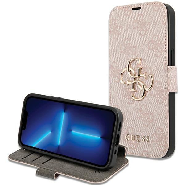 Etui Guess GUBKP15S4GMGPI iPhone 15 / 14 / 13 6.1" różowy/pink book 4G Metal Logo Case
