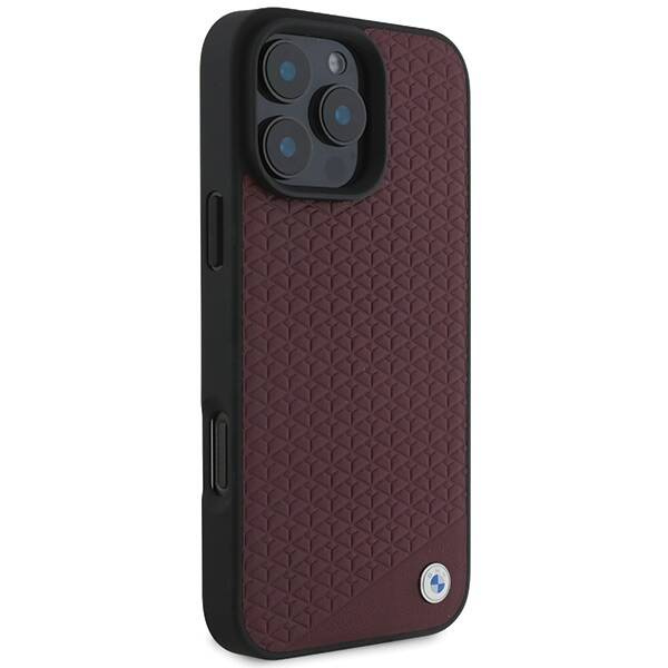 Cover BMW iPhone 16 Pro Max 6,9" rosso/rosso durocase Segno Pelle Diamante Metallo Logo MagSafe