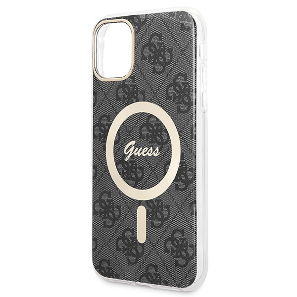 Kit Hülle Guess Case+Charger iPhone 11 6.1" schwarz/schwarz hart case 4G Print MagSafe