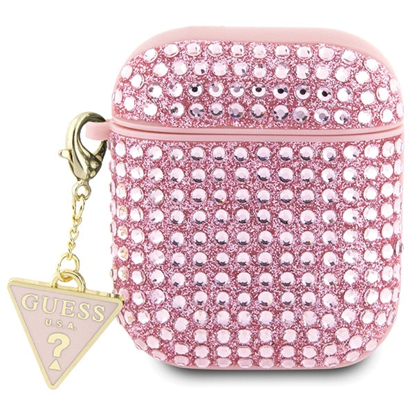 Guess GUA2HDGTPP AirPods 1/2 cubierta rosa/rosa Rhinestone Triangle Charm