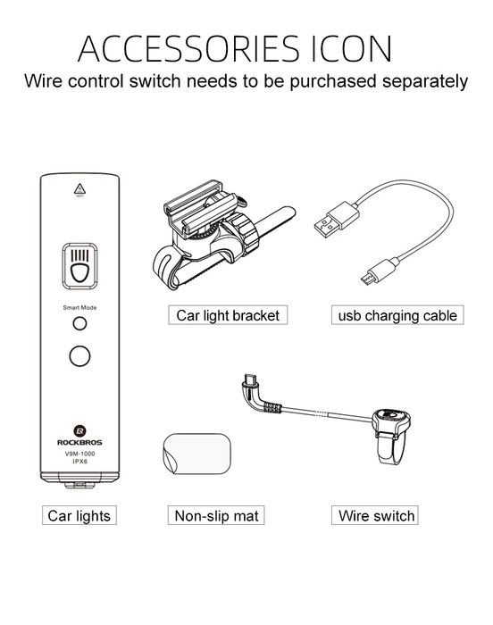 Rockbros V9M-1000 éclairage avant de vélo 1000lm - noir