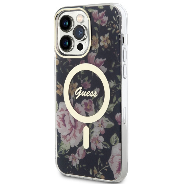 Case Guess GUHMP14XHCFWSK iPhone 14 Pro Max 6.7" black/black hardcase Flower MagSafe Case