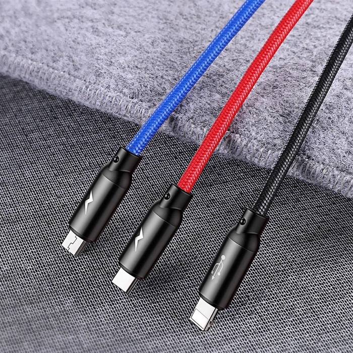 Baseus Three Primary Colors 3in1 USB-Kabel - Micro-USB / Lightning / USB-C Nylon geflochten 3.5A 1.2M schwarz (CAMLT-BSY01)