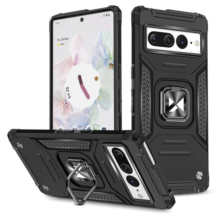 Wozinsky Ring Armor Hülle für Google Pixel 7 Pro gepanzerte Hülle magnetischer Haltering schwarz