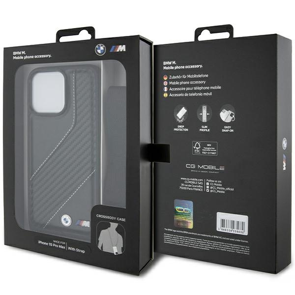 Funda Bmw Bmhcp15x23pscck IPhone 15 Pro Max 6.7" Negro/Negro Durocase M Edition Carbon Stripe &amp; Strap Case