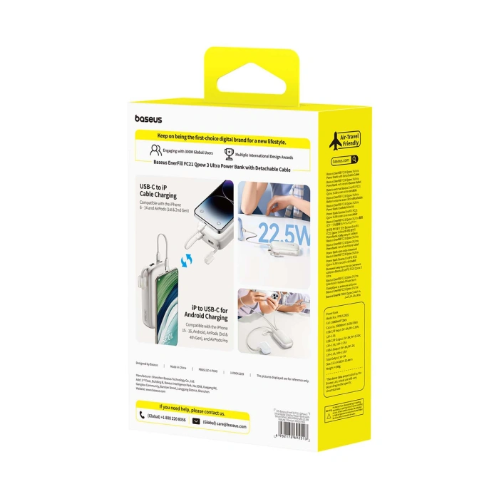 Powerbank Baseus EnerFill FC21 Qpow 3 Ultra 20000mAh 22.5W z wyświetlaczem z dołączonym kablem - beżowy