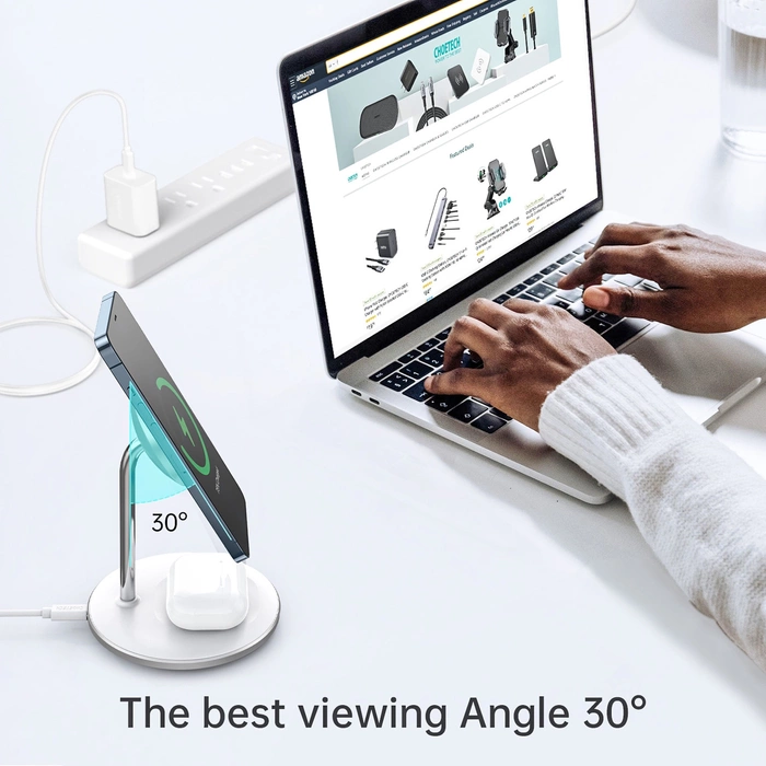 Chargeur sans fil Choetech Qi 15W pour iPhone et support magnétique AirPods compatible avec MagSafe silver (T581-F)