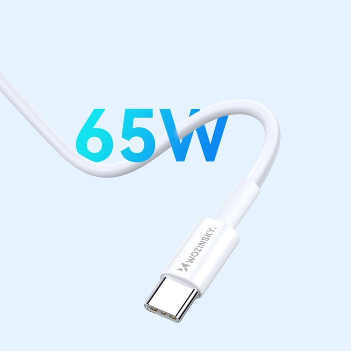 Wozinsky GaN 65W Ladegerät mit 2xUSB-C USB-Anschlüssen mit 65W CC-Kabel - Weiß