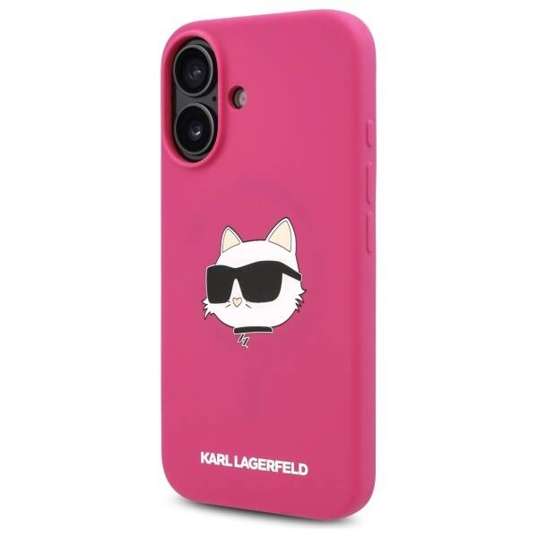 Etui Karl Lagerfeld iPhone 16 6.1" fuksja/fuschia hardcase Silicone Choupette Head Print MagSafe