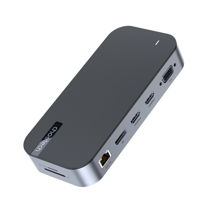 HUB Choetch M52 USB-C - USB-C PD/USB-C/USB-A/HDMI/VGA/DP/SD/TF/RJ45/AUX - gris