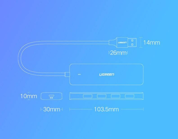 Ugreen USB HUB splitter - 4x USB 3.2 Gen 1 con puerto de alimentación micro USB gris (CM219 50985)