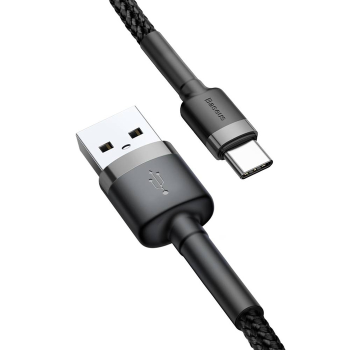 Câble Baseus Cafule Cordon en nylon durable USB / USB-C QC3.0 3A 1M noir-gris (CATKLF-BG1)