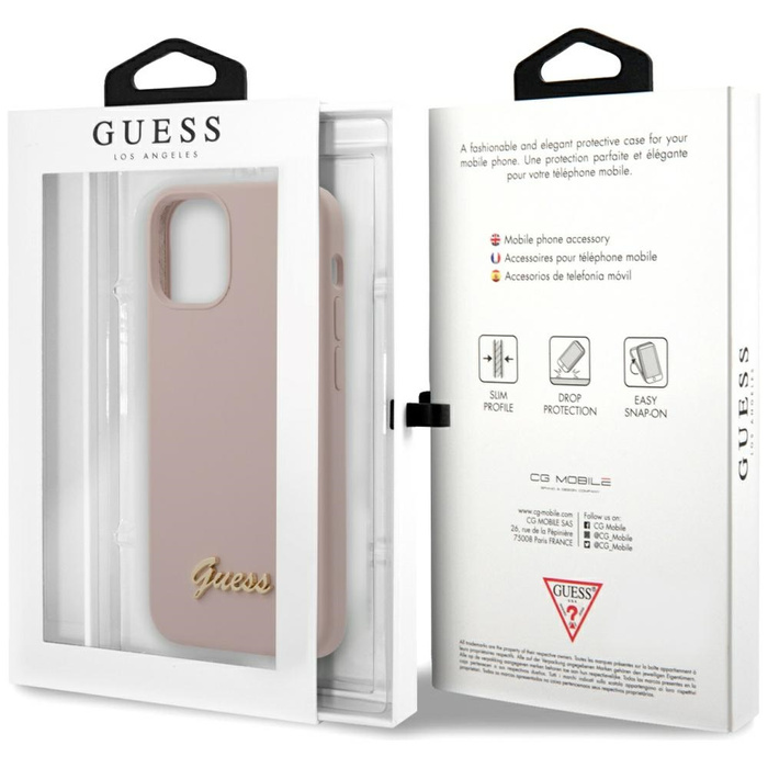 Coque GUESS Apple iPhone 12 Mini 5.4 Silicone Script Logo Or GUHCP12SLSLMGLP Rose vif Hardcase