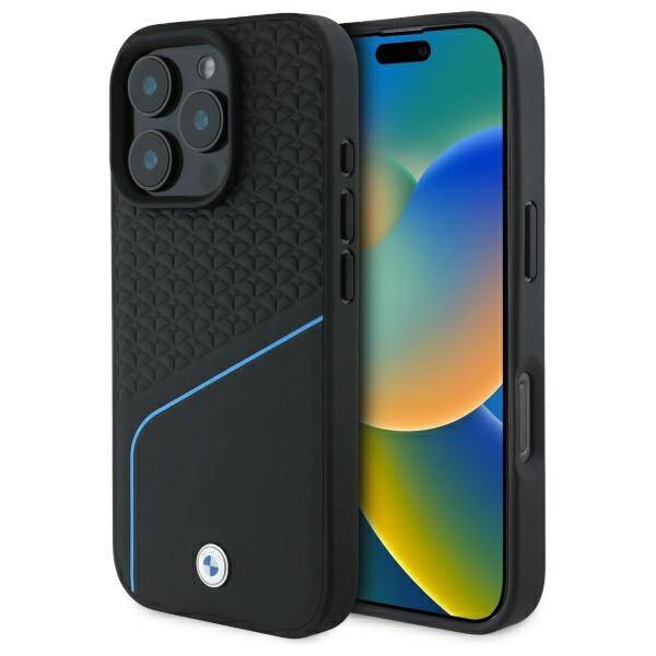 Case BMW iPhone 16 Pro Max 6.9" black/black hardcase Sign Leather Textured And Line MagSafe