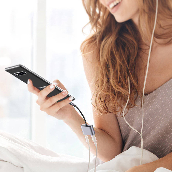 Ugreen audio adapter USB Type C (male) - USB Type C PD QC (female) + 3.5mm mini jack (female) gray (CM231)