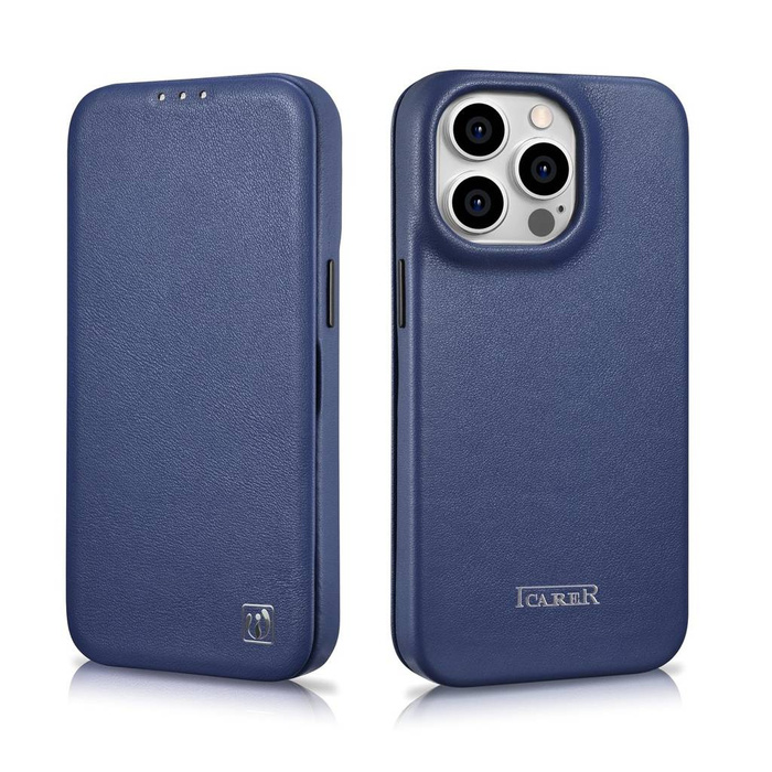 iCarer CE Custodia Folio in Pelle Premium per iPhone 14 Pro Max Flip Magnetic MagSafe Blu (WMI14220716-BU)