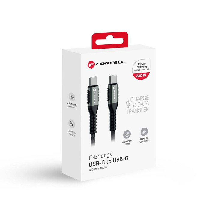 Kabel USB C do USB C Forcell F-Energy QC4.0 PD 5A 240W Cafule 1,2 m C263 czarny 