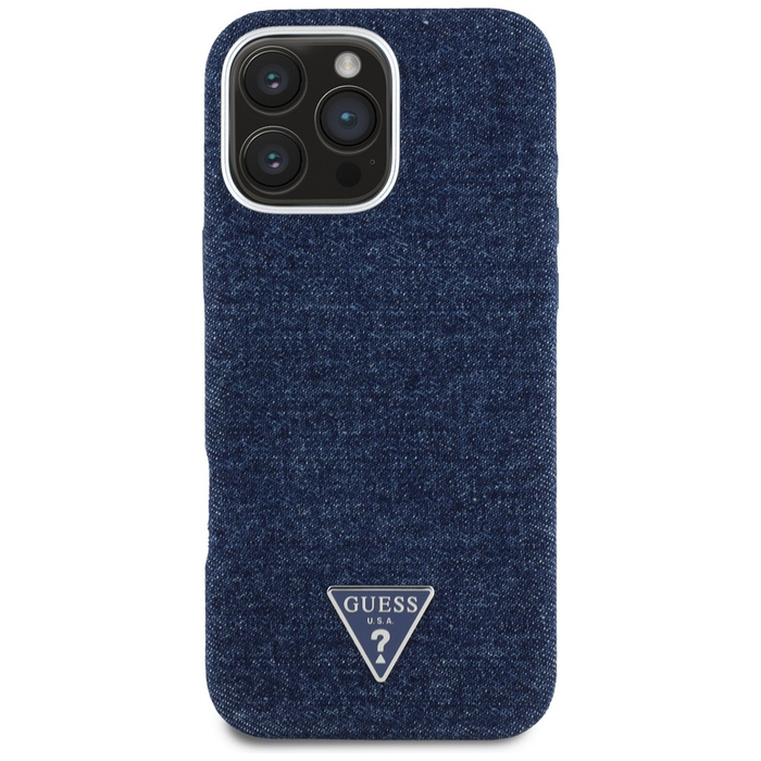 Etui Guess Denim Triangle Logo MagSafe   do iPhone 16 Pro niebieski