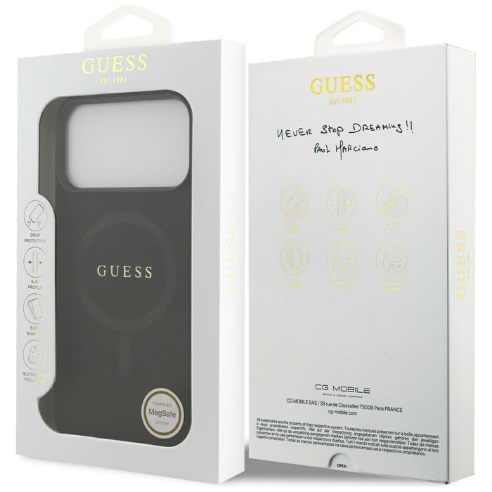 Etui Guess Saffiano Classic Logo MagSafe do iPhone 17 Pro Max czarny