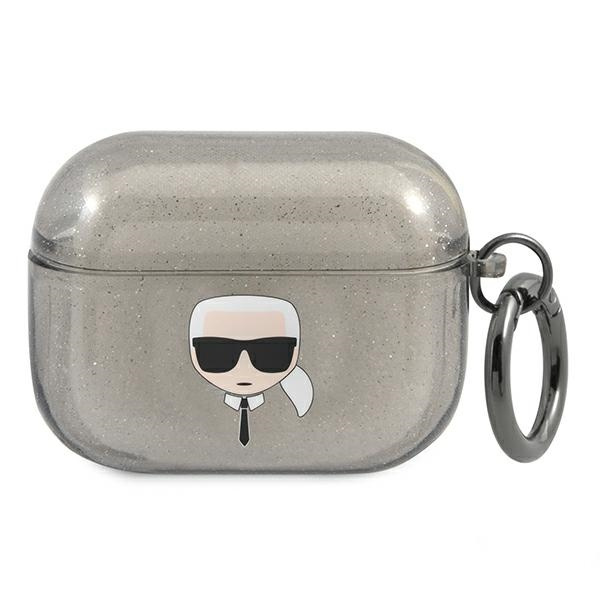  KARL LAGERFELD  Funda para los AirPods Pro Glitter Karl`s Head Negro