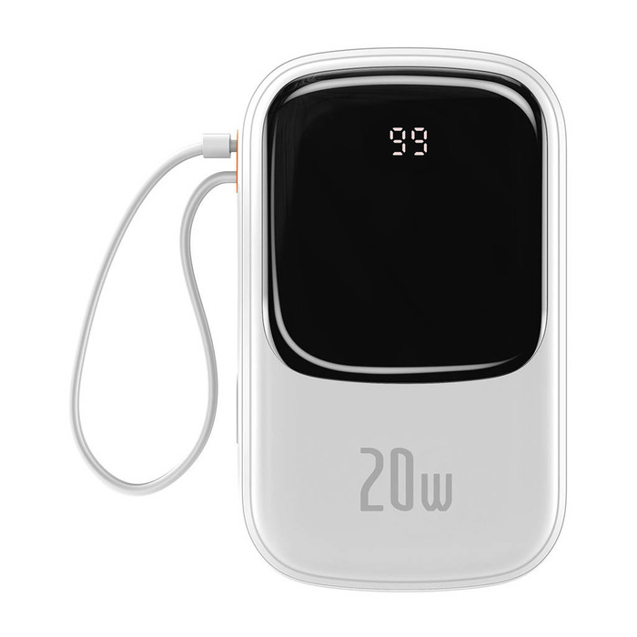 Baseus Qpow Digital Display Power Bank mit Schnellladung 20000 mAh 20 W QC/PD/SCP/FCP mit integriertem Lightning -Kabel Weiß