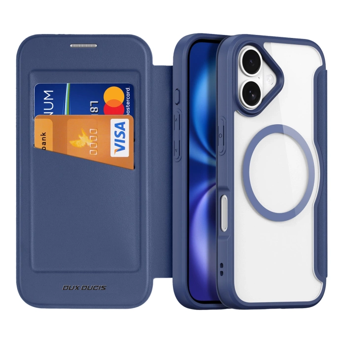 Dux Ducis Skin X Pro iPhone 17 Hülle mit Wallet, MagSafe kompatibel - Blau