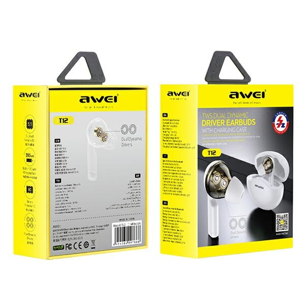 AWEI T12 TWS Bluetooth sportovní Sluchátka bílá / bílá