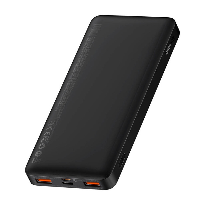 Baseus Bipow Schnelllade-Powerbank 10000 mAh 20 W Schwarz (Overseas Edition) + USB-A - Micro USB 0,25 m schwarzes Kabel (PPBD050301)