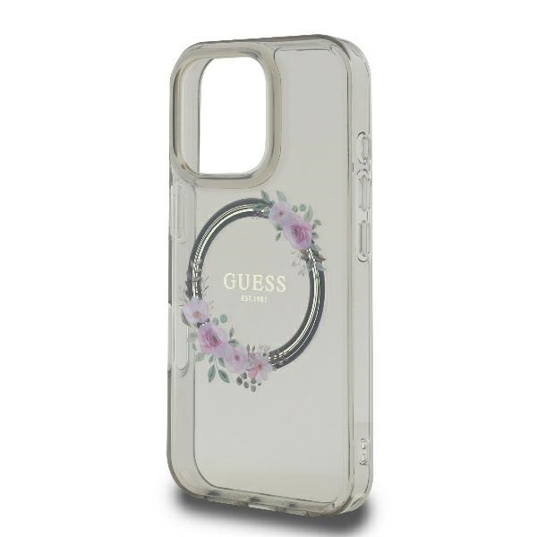 Etui Guess iPhone 16 Pro 6.3" czarny/black hardcase IML Flowers Wreath MagSafe