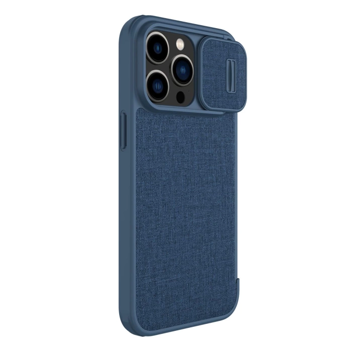 Etui Nillkin Qin Cloth Pro Case etui do iPhone 14 Pro Max osłona na aparat kabura pokrowiec obudowa z klapką niebieski